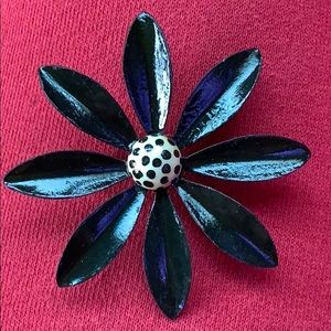 VTG Black and White Polka Dot Metal Brooch
